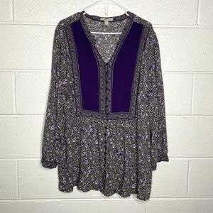 < Woman Within Plus Size Purple Floral Pattern Blouse >